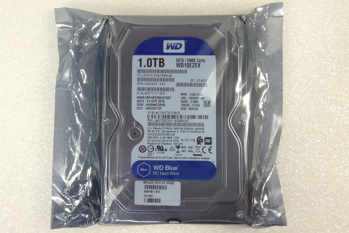 WD 1 TB 7200RPM SATA III 3.5 WD10EZEX - 60WN4A0 Hp 848195-001 848195-015 NEW