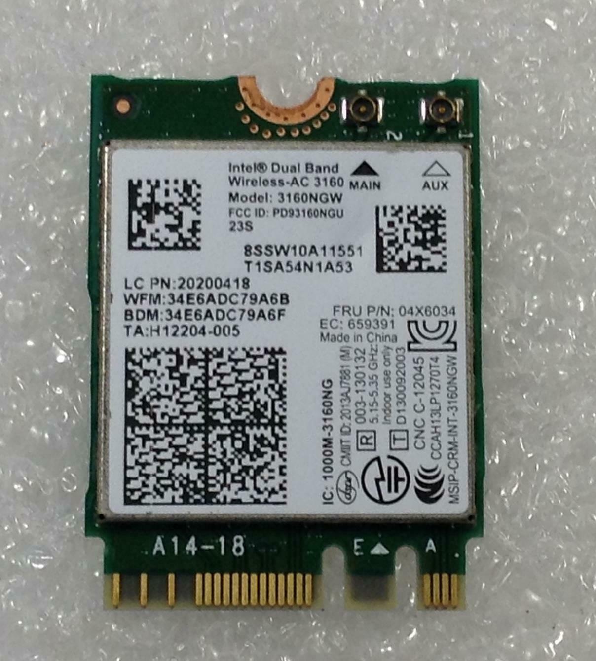 Hp 784664-001 784644-001  784664 Intel Dual Band Wireless-AC 3160NGW Bluetoth 4.0 WLAN Wi-Fi NEW