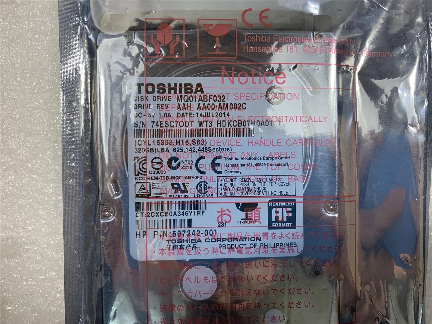 HP 5851-3833 Toshiba MQ01ABF032 320GB SATA 3.0 GB/s 5400RPM 2.5 Inch HDD NEW