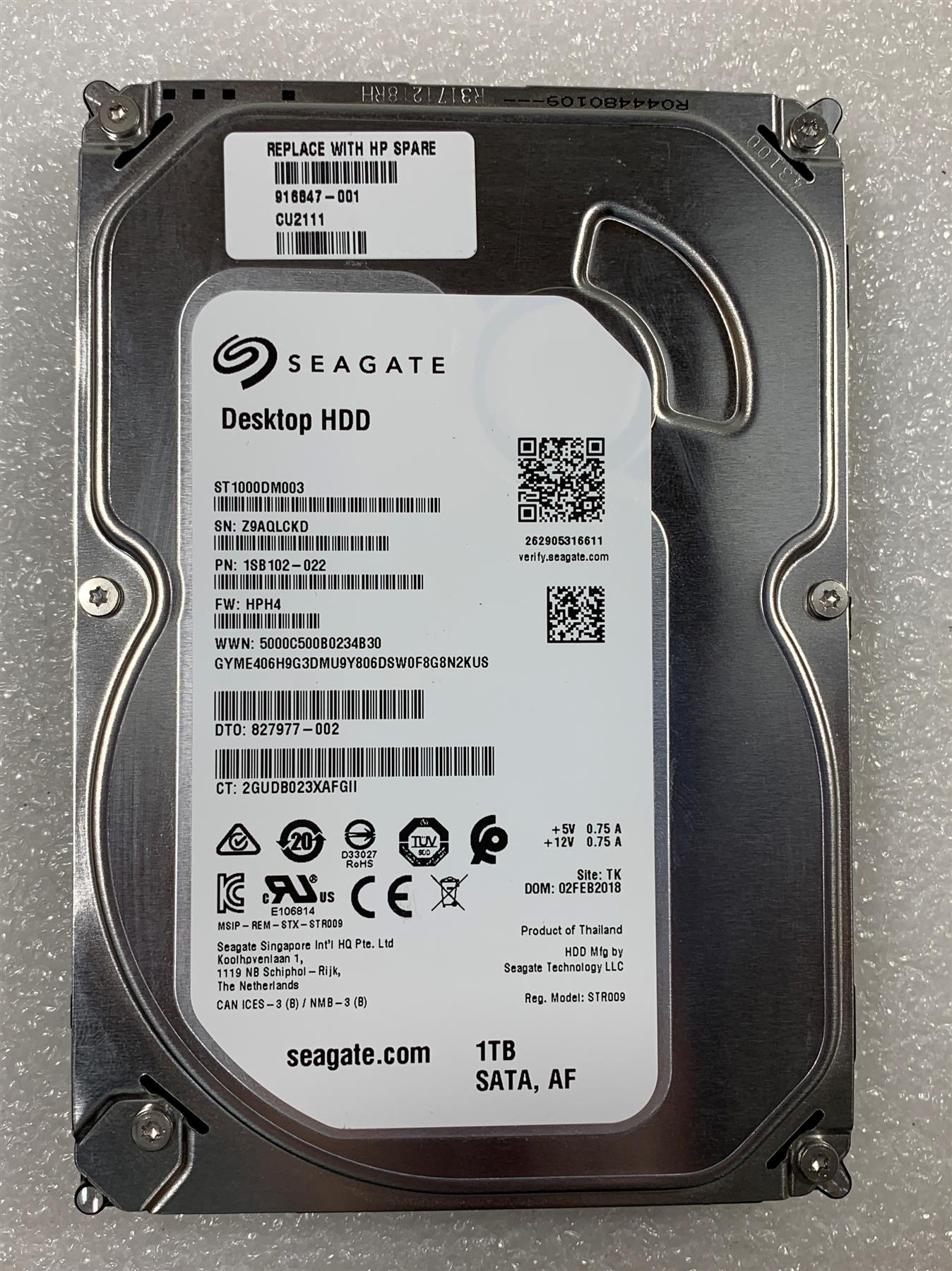 HP 916847-001 Seagate ST1000DM003 HDD Hard Disk Drive 1TB 1000 GB SATA