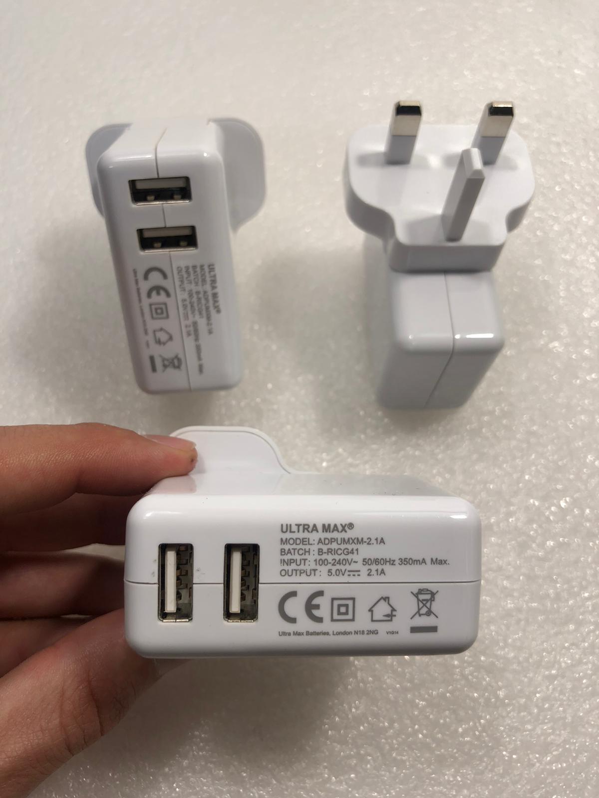 5X UK Wall Charger 5V 2.1A Double Output 2X Output ULTRA Max ADPUMXM-2.1A NEW