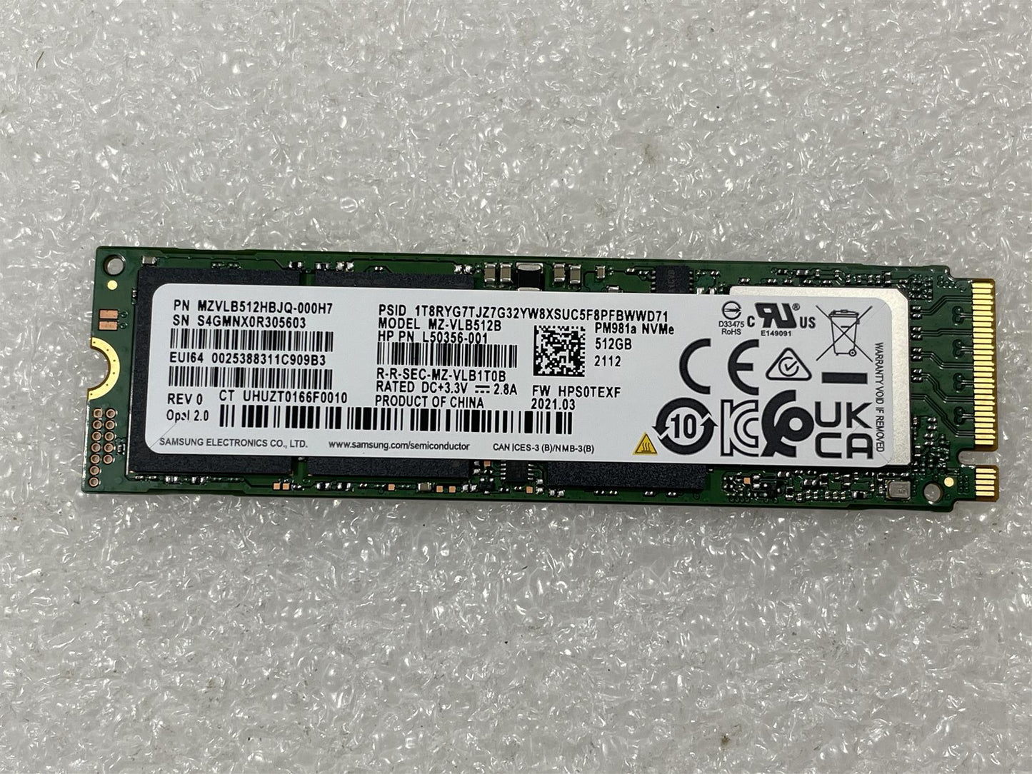 HP L28682-001 Samsung PM981a MZVLB512HBJQ Solid State Drive SSD 512GB M.2 NVMe