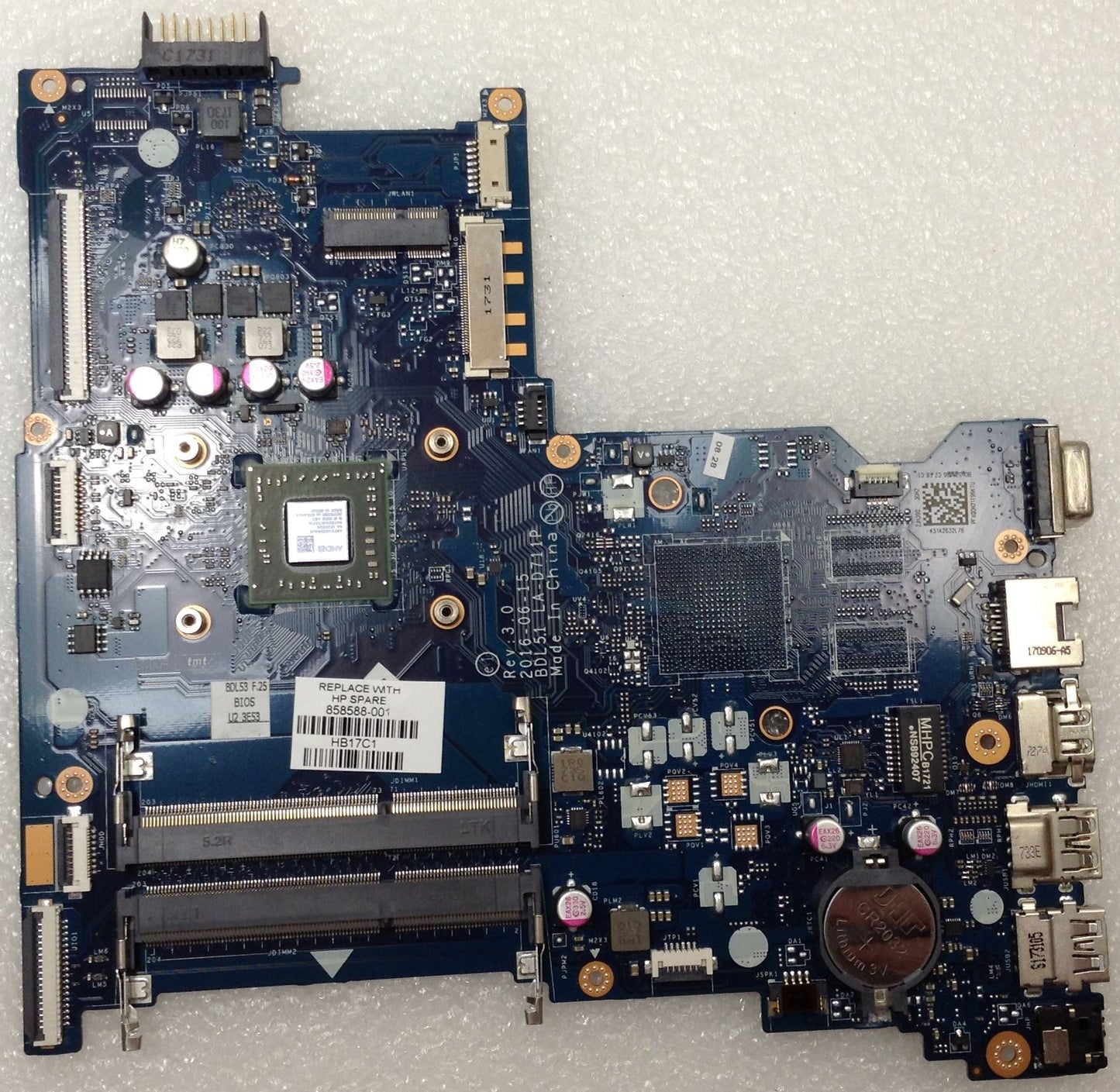HP 255 G5 Notebook  A6-7310  858588-001 Motherboard Mainboard Main System Mother Board Systemboard