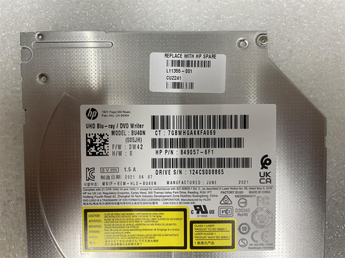 HP L11355-001 849057-6F1 Optical Drive BU40N UHD BLU-RAY DVD Drive Writer NEW