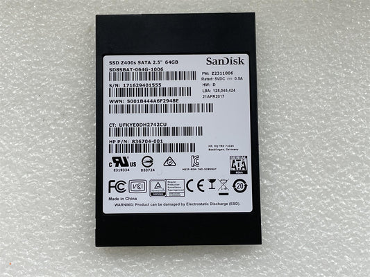 For HP 836704-001 Sandisk Z400S SATA 2.5 inch 64GB SSD Solid State Drive NEW