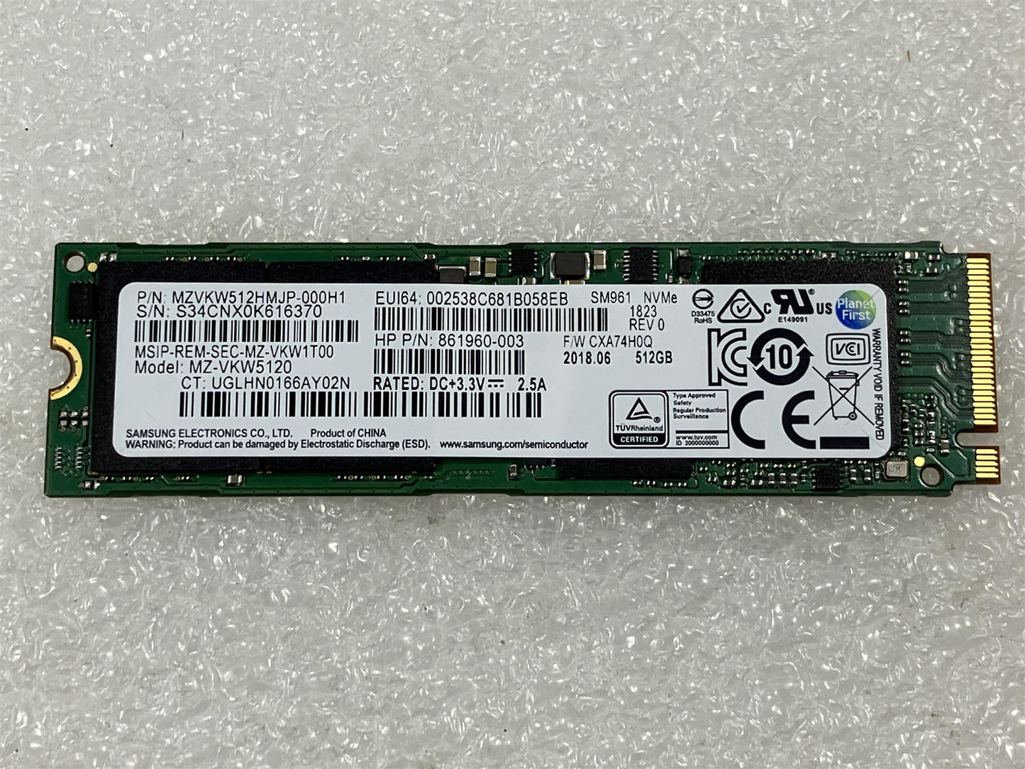 HP L05900-001 Samsung SM961 NVMe M.2 Solid State Drive SSD 512GB MZVKW512HMJP