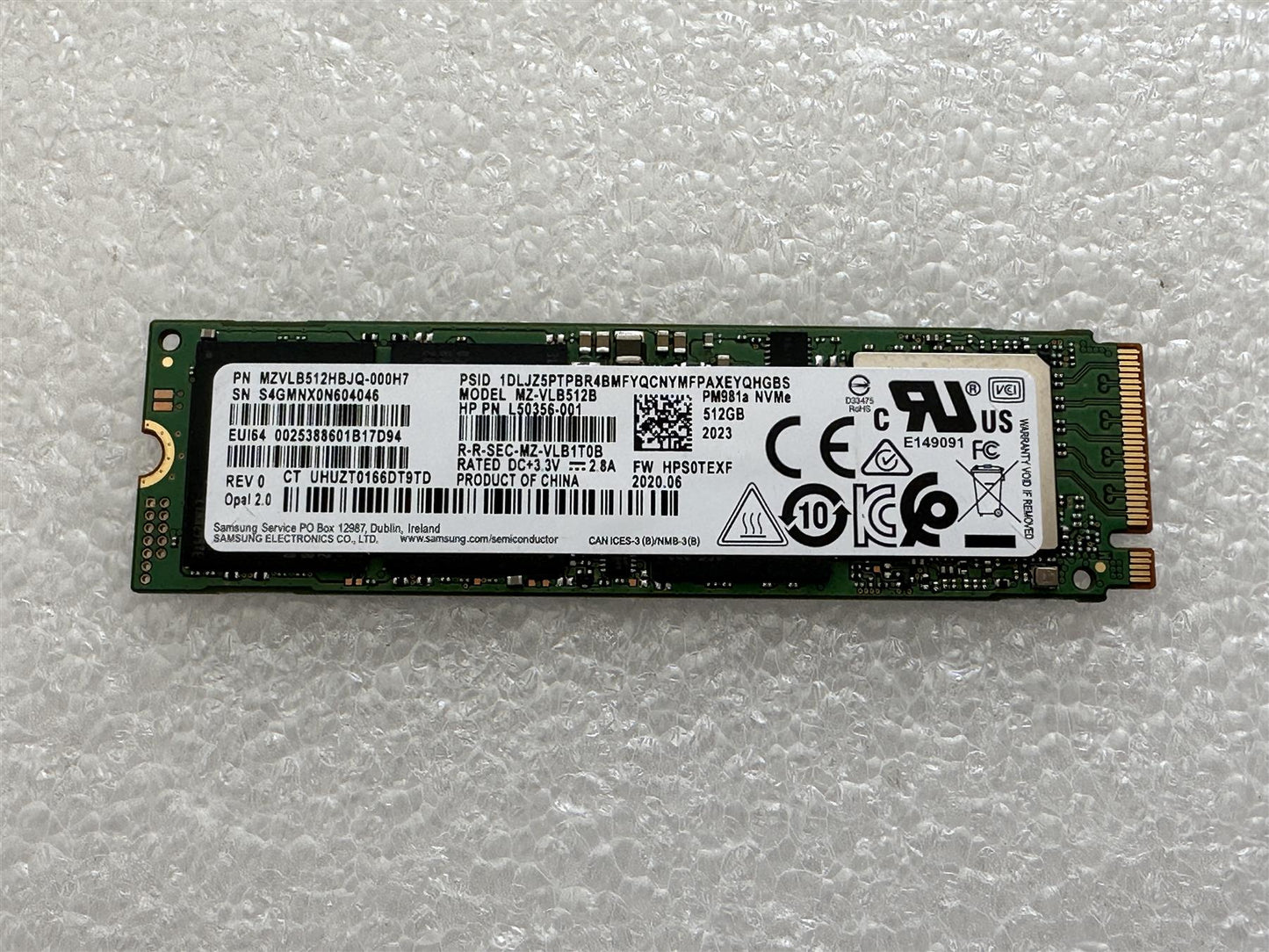 Hp L13671-001 Samsung MZVLB512HBJQ SSD 512GB PM981A NVMe SSD Solid State Drive