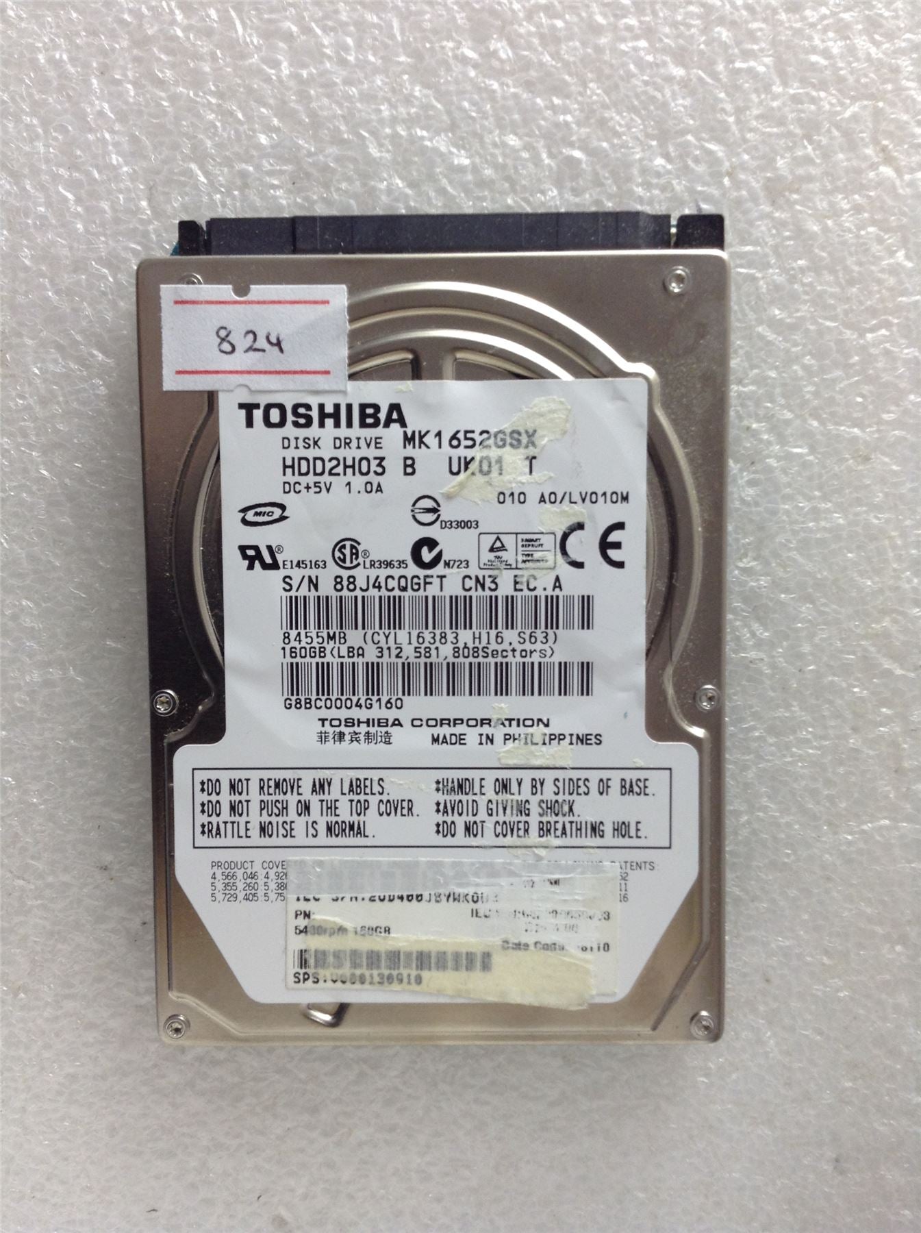 Hard Disk Drive HDD spares parts FAULTY TOSHIBA 160GB MK1652GSX HDD2H03 UK01