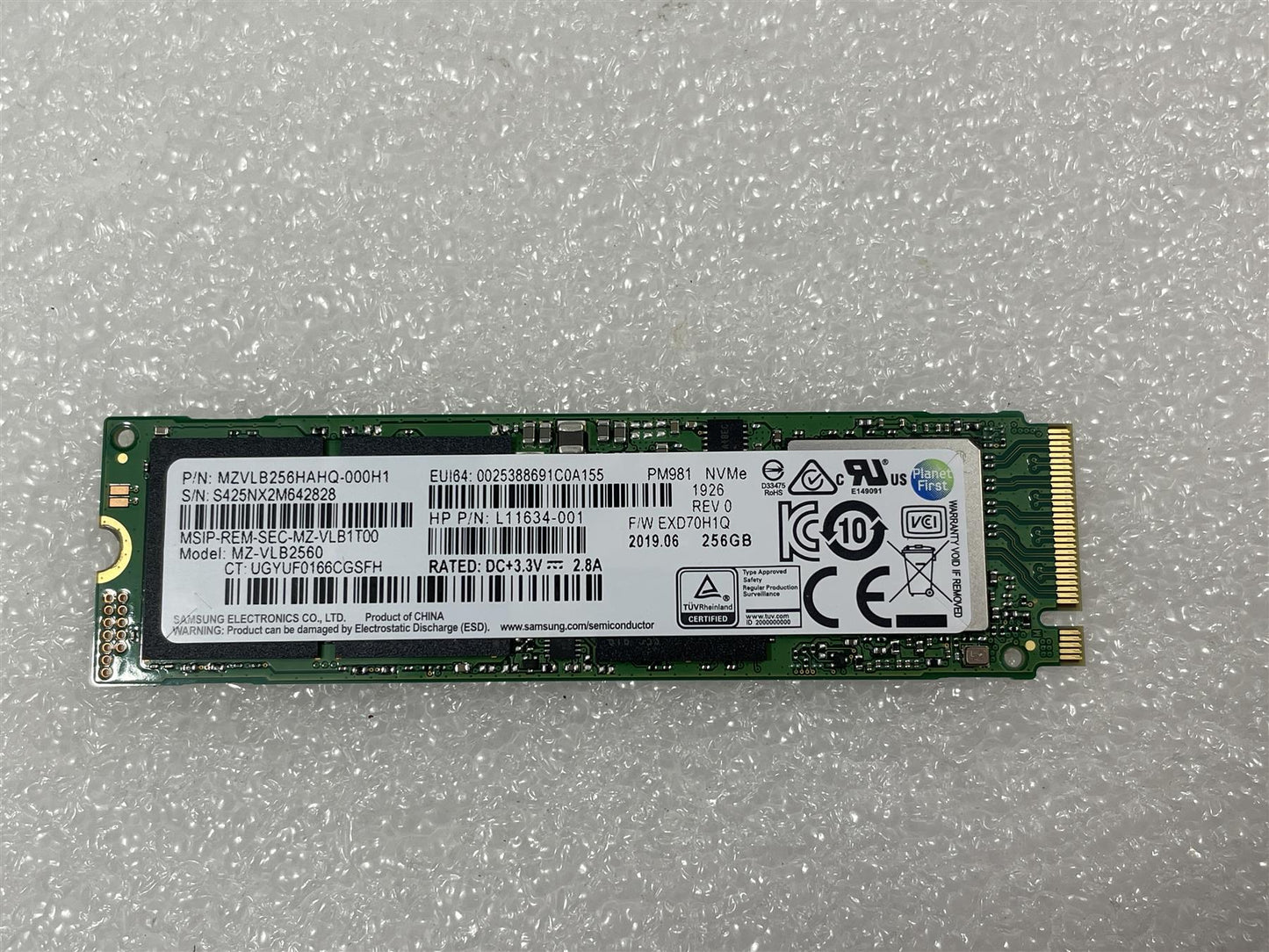 for HP L11634-001 Samsung PM981 256GB M.2 NVMe Solid State Drive SSD MZVLB256HAHQ