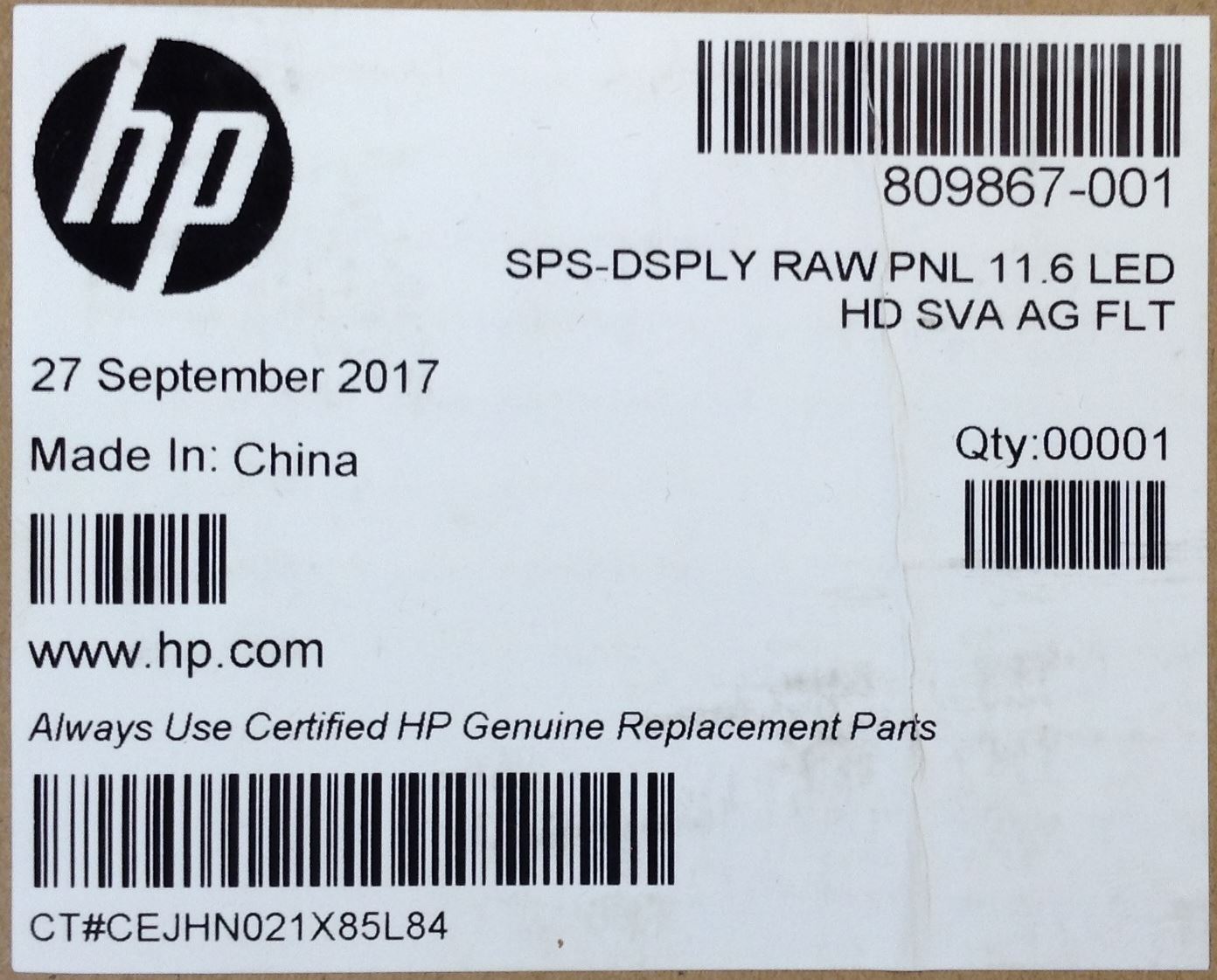 HP ProBook 11 3805U 11.6 8GB/500 PC  809867-001 Display Panel G1 11.6 Inch 1366x768 Resolution 809867-001 Display Panel NEW