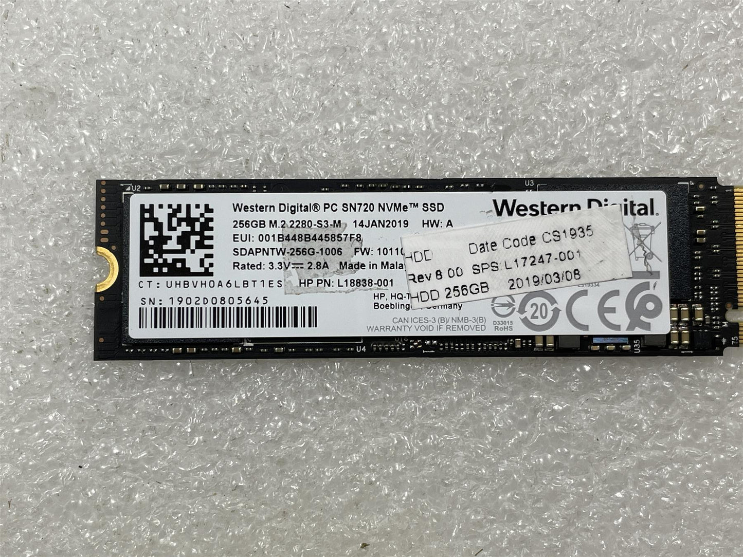 For HP L32555-001 Western Digital SN720 Solid State Drive SSD 256GB M.2 NVMe NEW