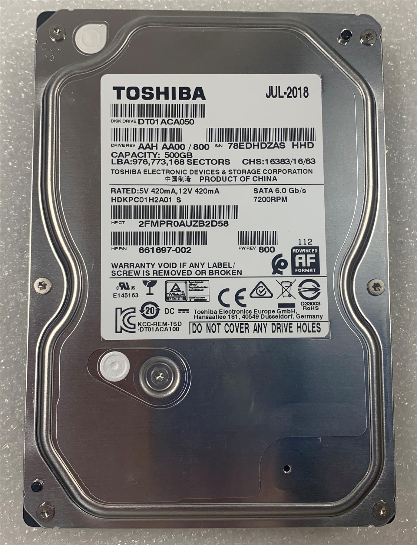 HP Z6 G4 L36832-001 Toshiba DT01ACA050 HDD Hard Disk Drive 500 GB SATA 3.5 NEW