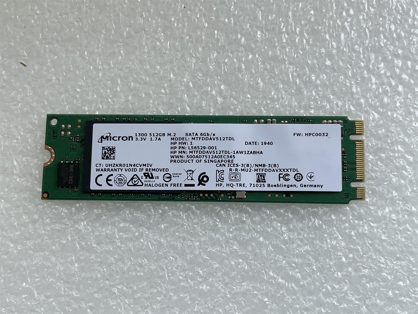 For HP L56529-001 Micron 1300 512GB M.2 SATA MTFDDAV512TDL SSD Solid State Drive