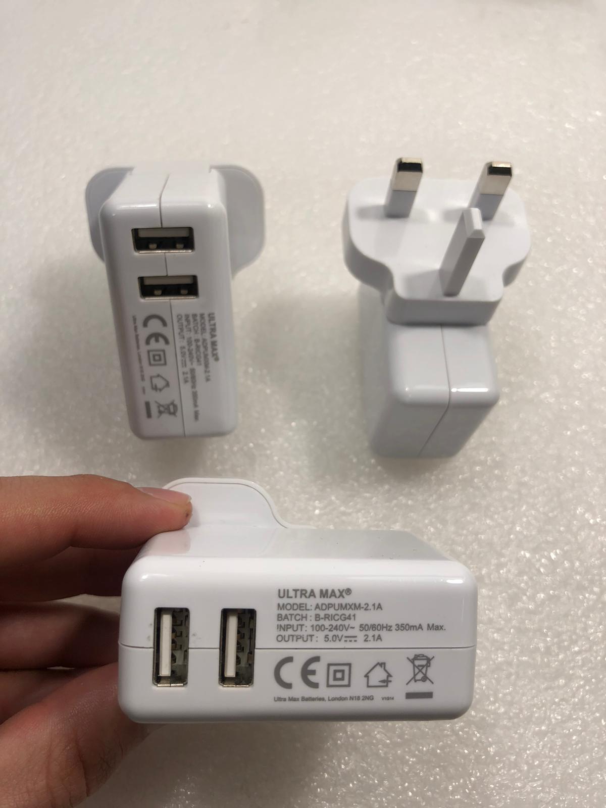 5X UK Wall Charger 5V 2.1A Double Output 2X Output ULTRA Max ADPUMXM-2.1A NEW