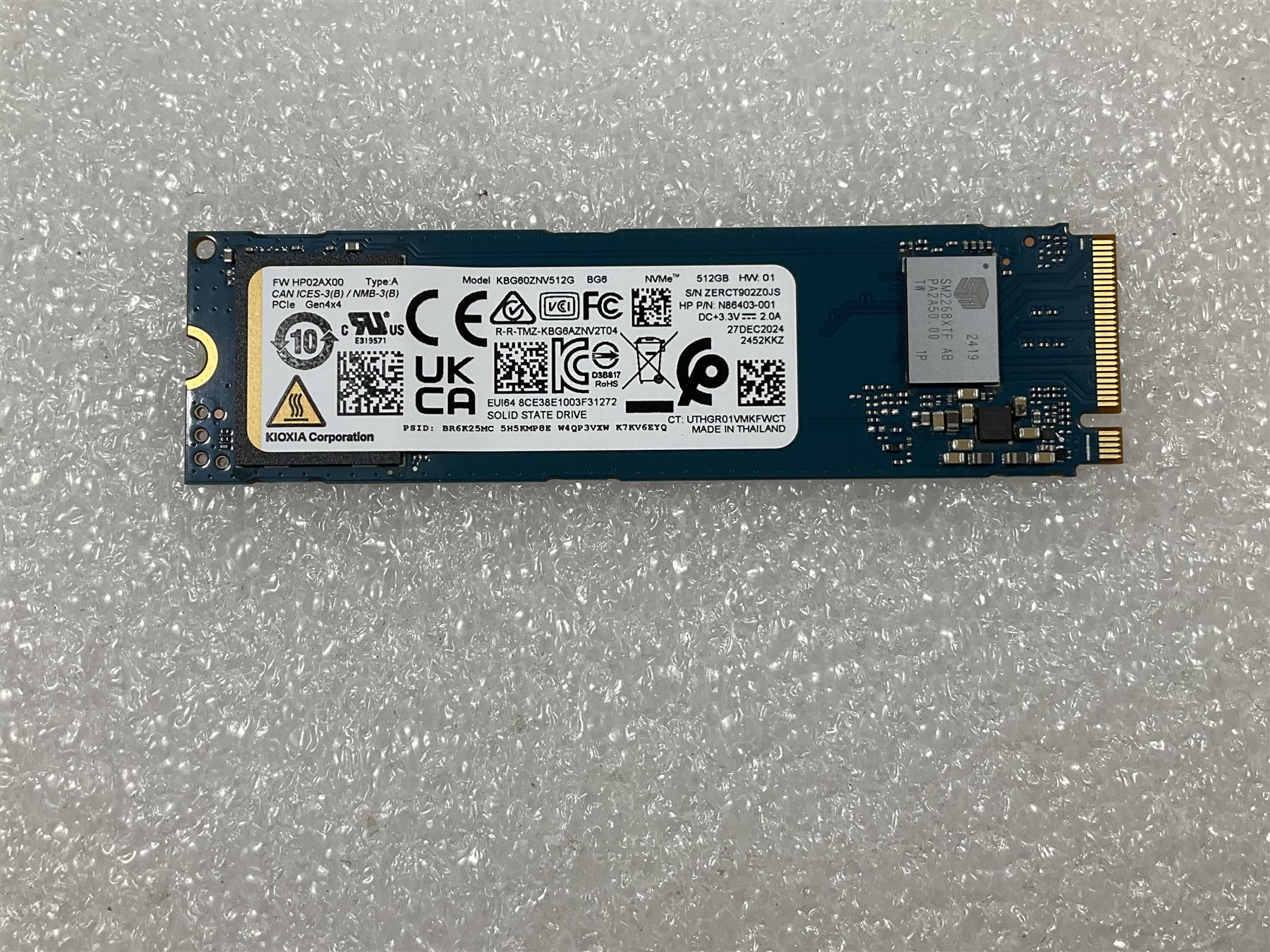 For HP N86403-001 Kioxia KBG60ZNV512G 512GB M.2 SSD NVMe PCIe Solid St