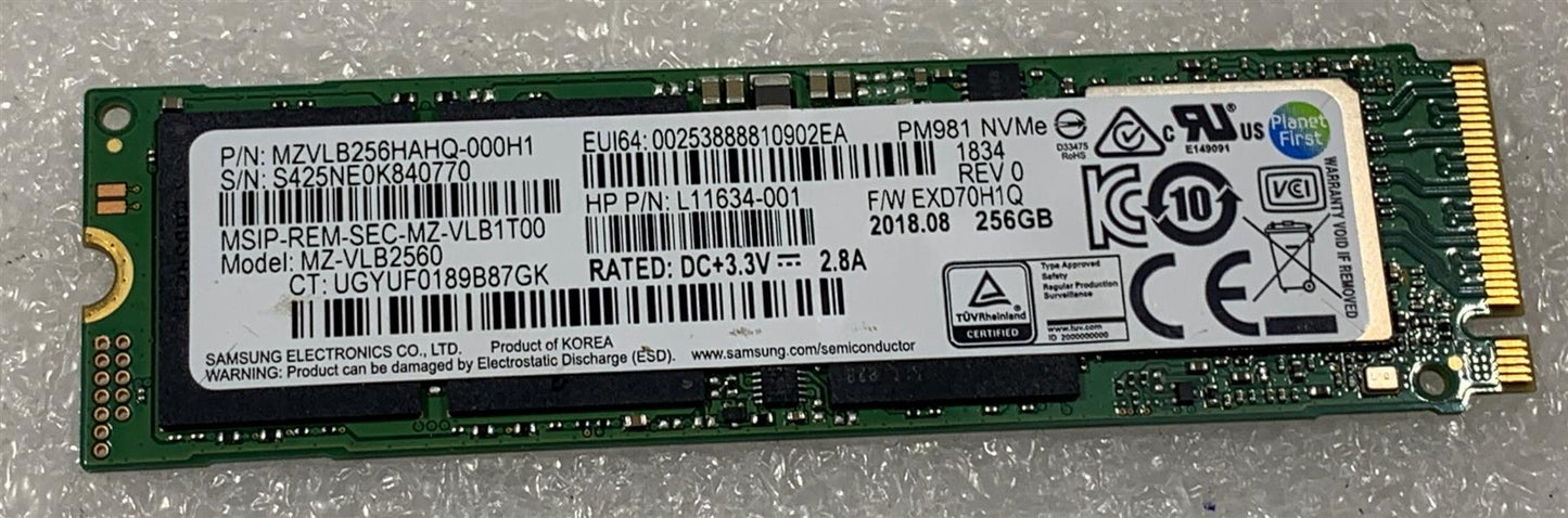 HP 942401-001 L11634-001 Samsung SSD 256GB m.2 2280 NVMe MZ-VLB2560 Genuine NEW