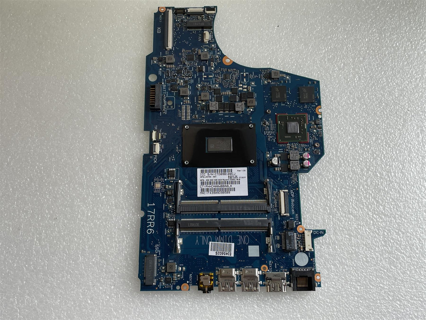 For HP 17-CA Motherboard L25175-601 L22725-601 AMD Ryzen 3-2200U DSC 530 2GB NEW