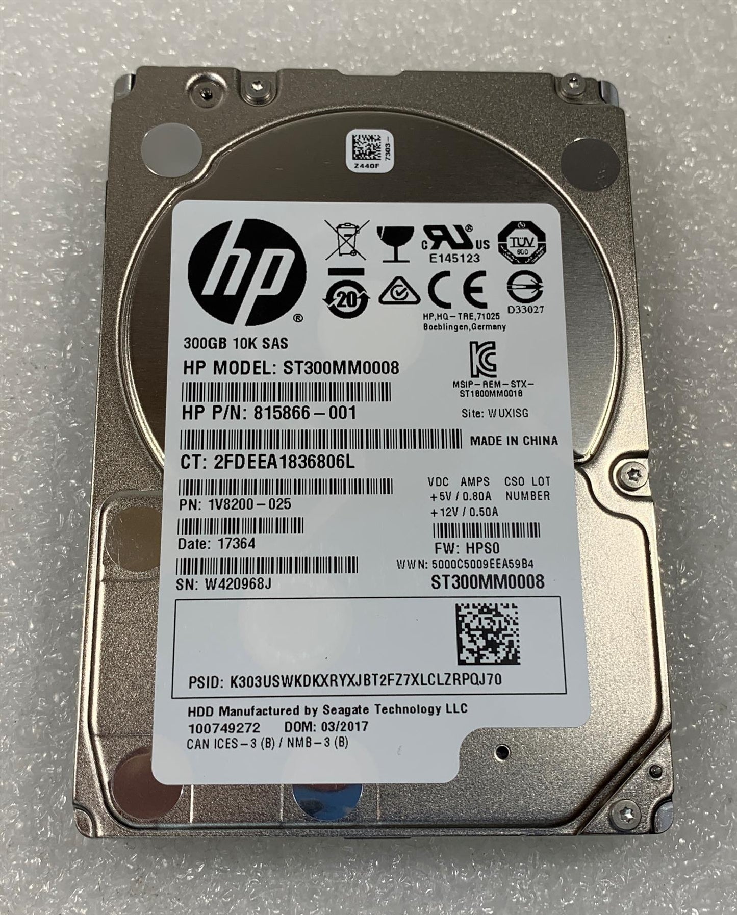 HP 758766-001 Seagate ST300MM0008 HDD Hard Disk Drive 300 GB 10K SAS 2.5 inch