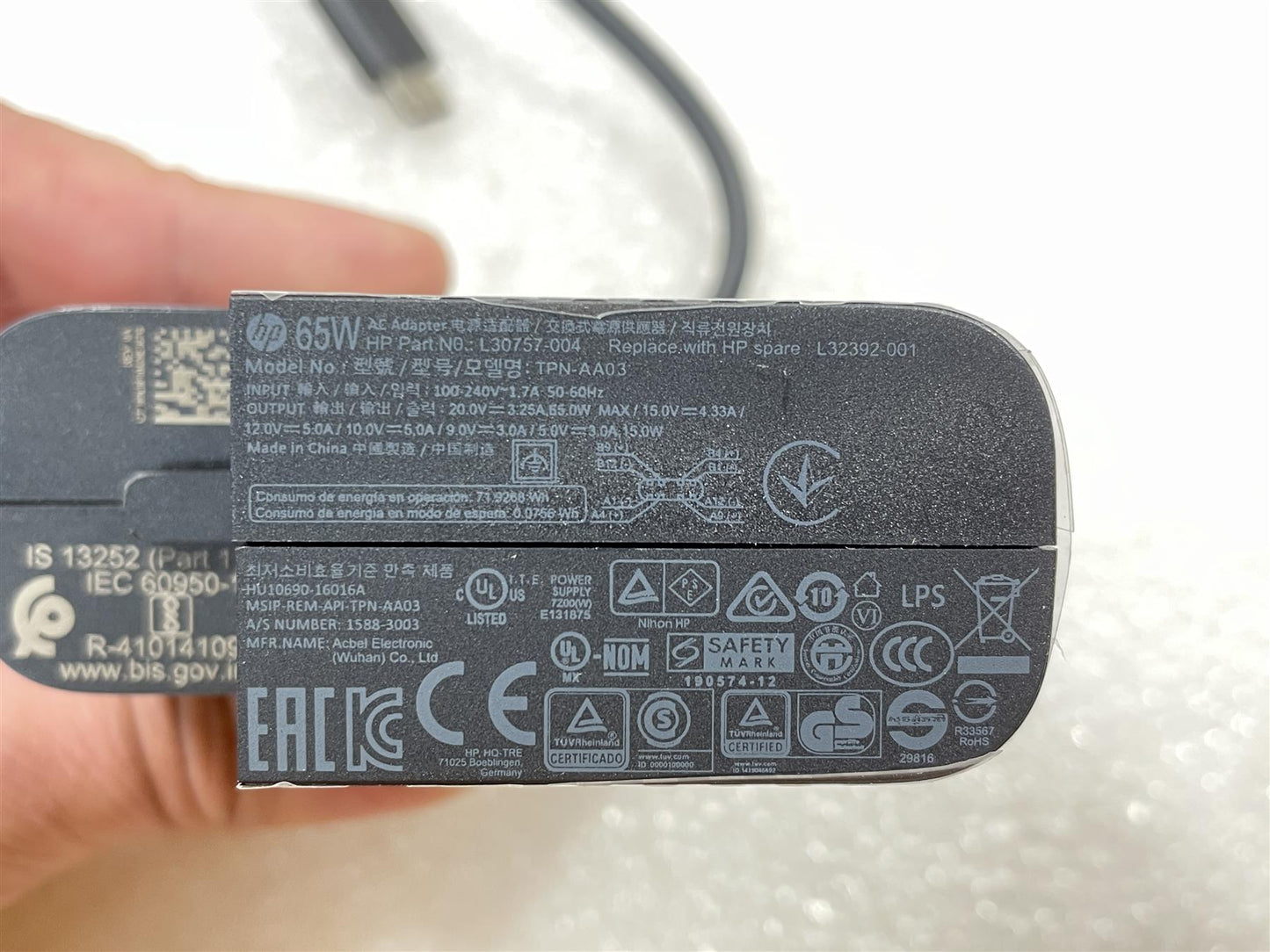 For Italia Italiano 12v 5A 10V 9V 5V USBC USB-C USB C HP L43180-008 L30757-004 L32392-001 TPN-AA03 Power 65W USB-C AC Adapter Charger ORIGINAL Laptop Genuine Italy Italian Italiano  NEW