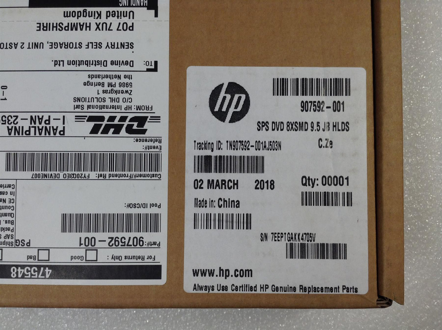 Hp Slim DVDDrive 907592-001 8XSMD 9.5mm JB HLDS C.Zeiss Genuine Original NEW