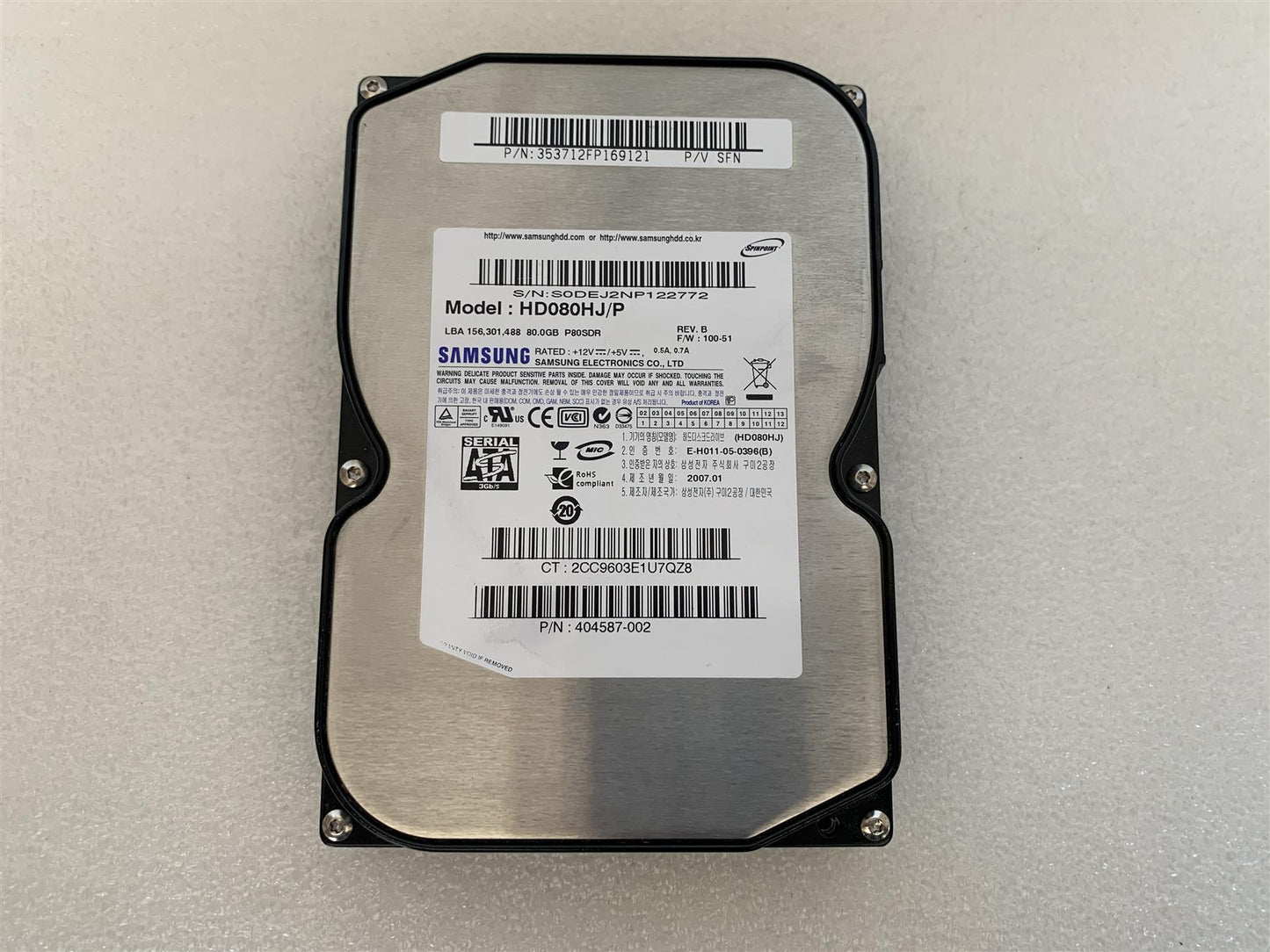 Samsung 404587-002 HD080HJ/P 80GB SATA Hard Disk Drive 3.5 inch P80SDR NEW