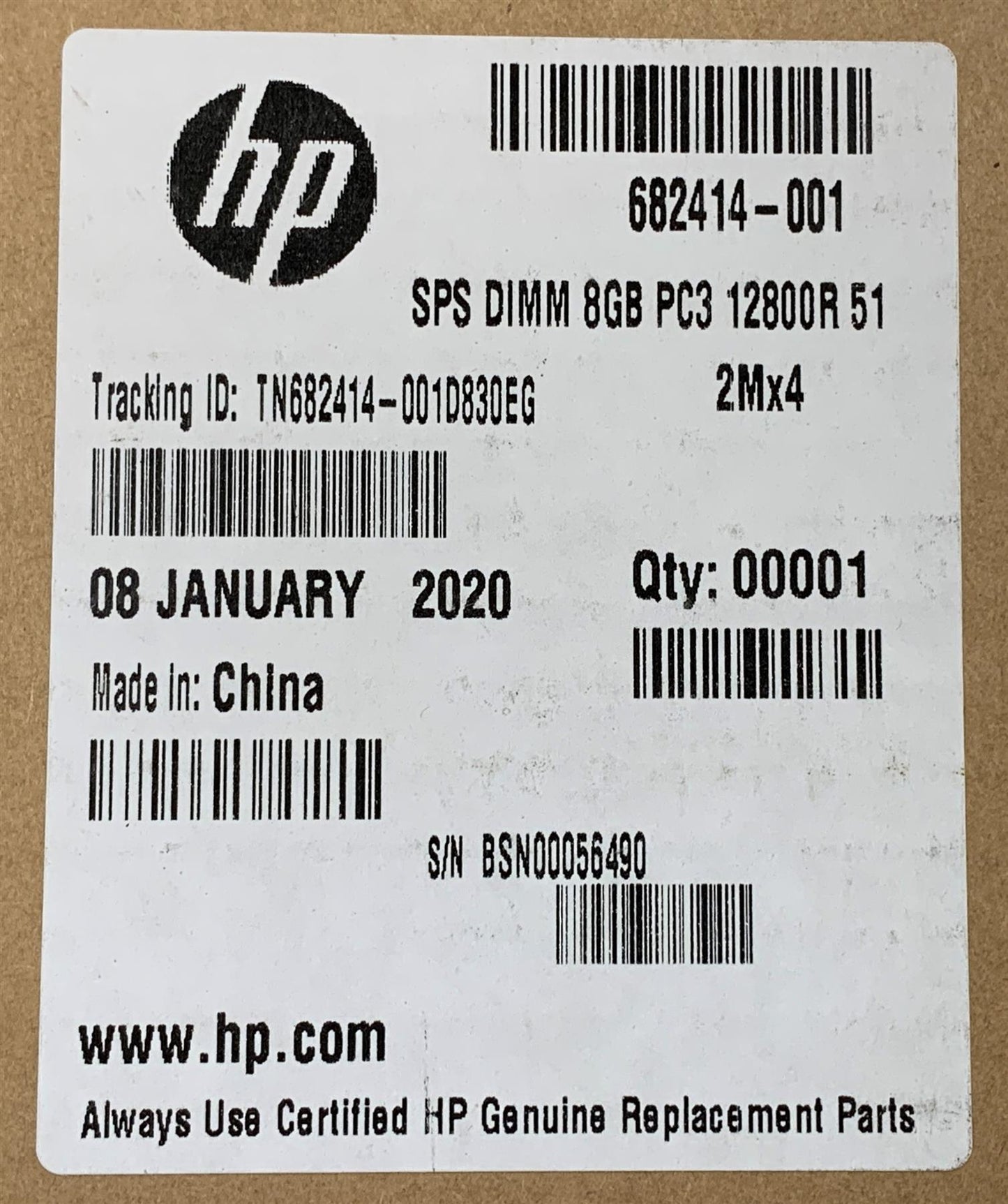 HP 682414-001 Ram Memory DDR3 8GB PC3-12800R For Server Genuine Original NEW