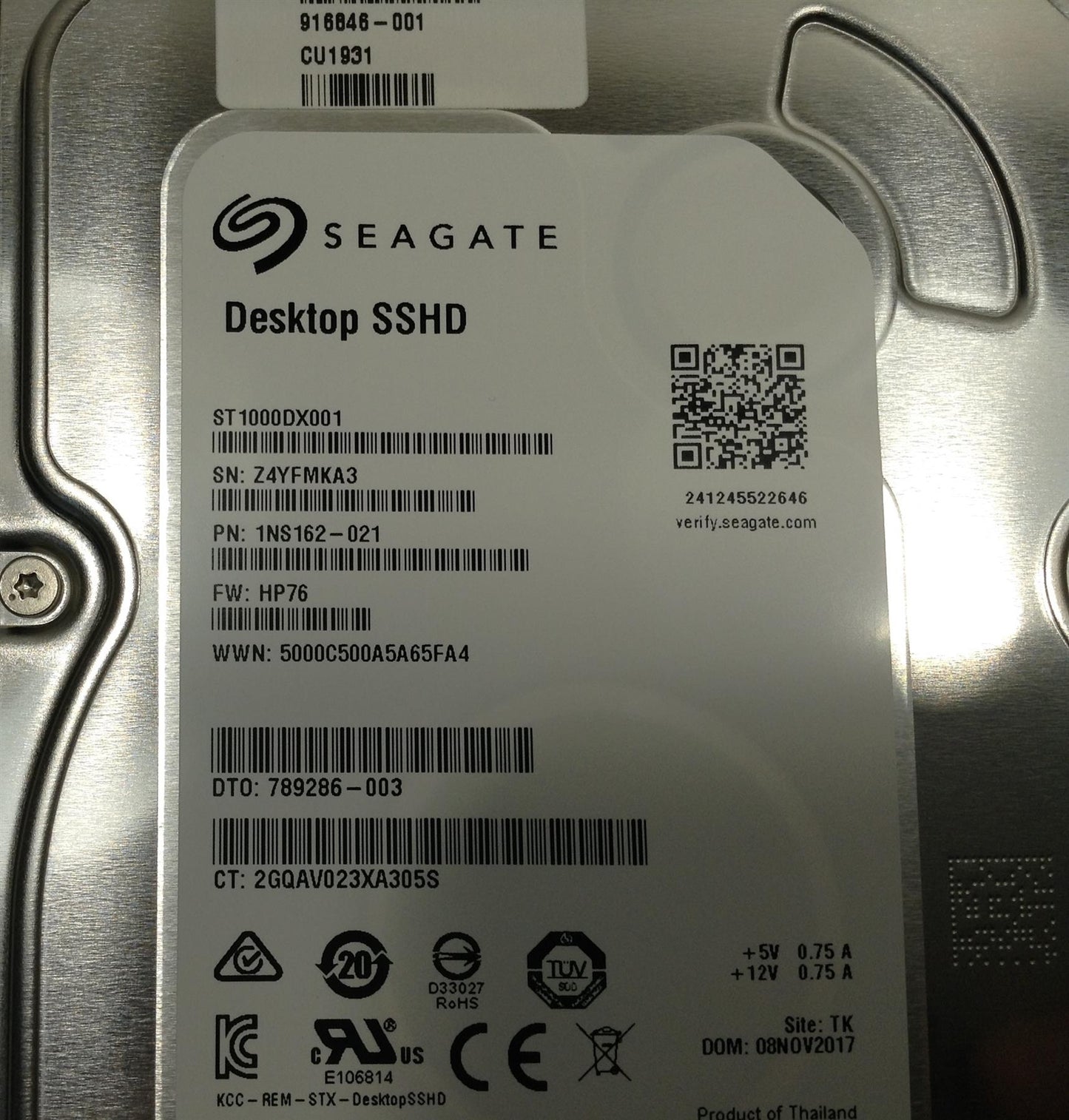 Seagate Desktop SSHD 1 TB 7200 ST1000DX001 916846-001 3.5 Inch Drive SATA NEW