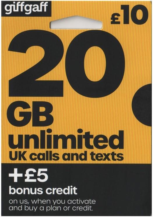 £10 Credit in total 2 X Giffgaff SIM Card PAY as you Go - Giffgaff SIM Card 3 in 1 Nano Micro Standard Giff Gaff you can also use it on HP WWAN 5G 4G Mobile internet ready laptops tablet