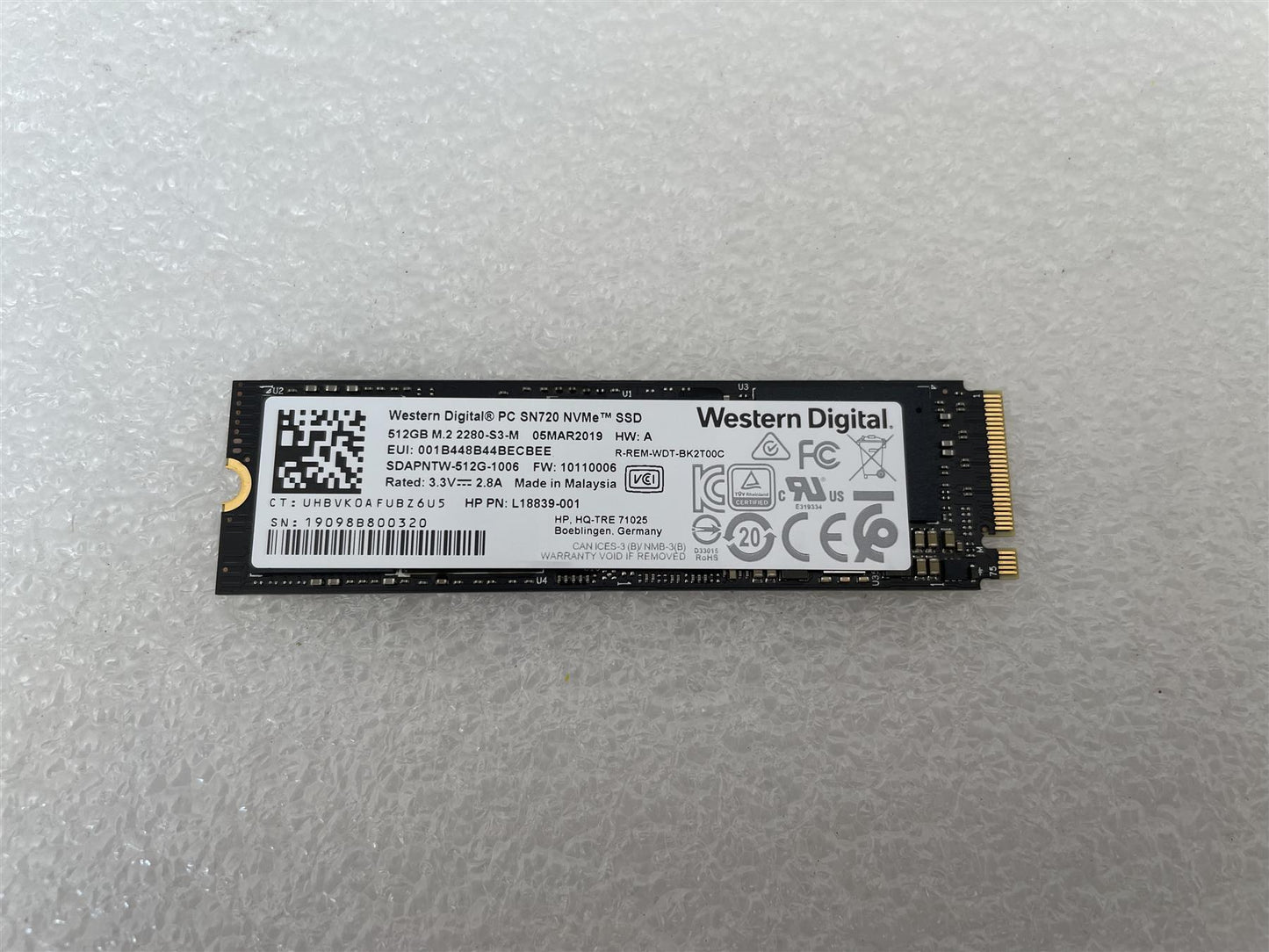 HP L09248-001 Western Digital WD SN720 M.2 NVMe SDAPNTW SSD Solid State Drive