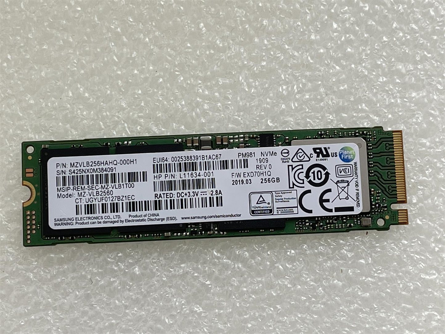 HP SSD L76410-001 Samsung MZVLB256HAHQ 256GB PM981 M.2 SATA Solid State Drive