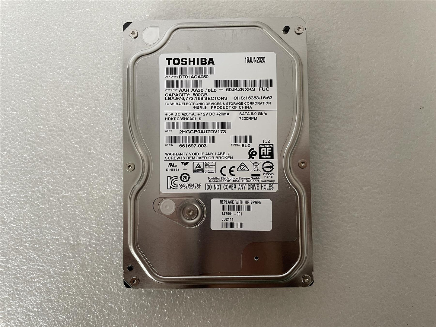 For HP 747991-001 Toshiba DT01ACA050 500GB 3.5 Inch SATA HDD Hard Disk Drive NEW