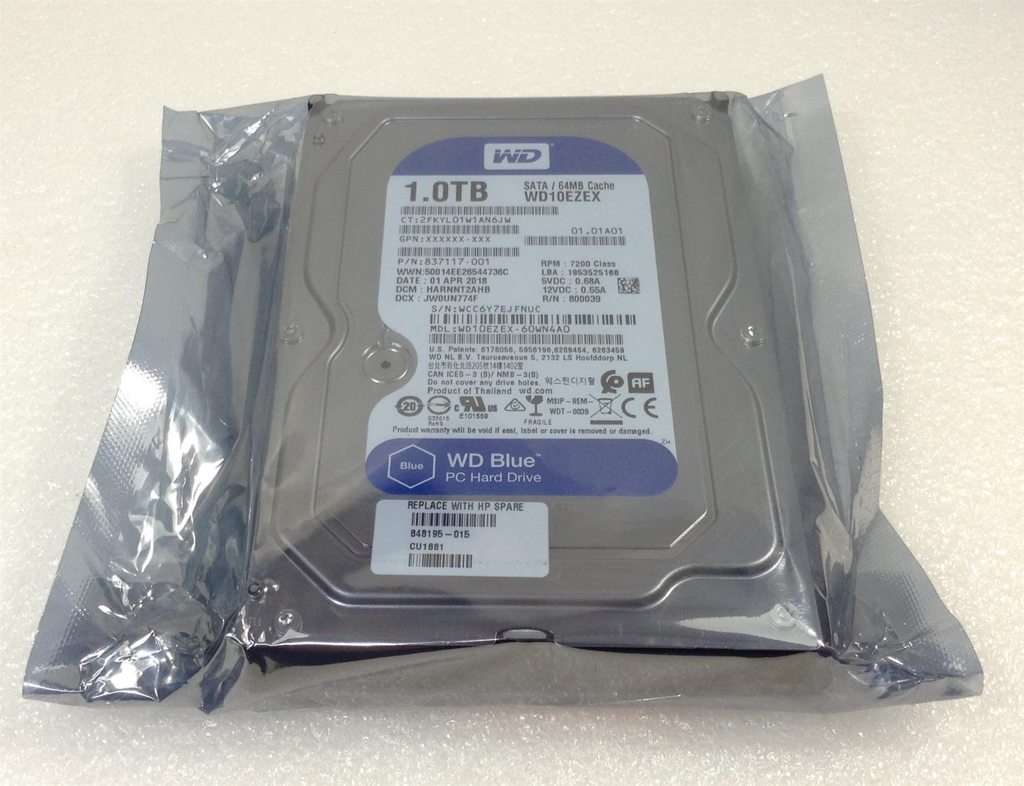 WD 1 TB 7200RPM SATA III 3.5 WD10EZEX - 60WN4A0 Hp 848195-001 848195-015 NEW