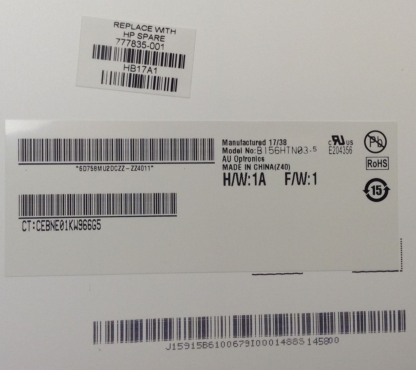 HP EliteBook 755 G2 Notebook PC 777835-001 Display B156HTN03.5 Full HD 1920x1080 777835-001 Display Panel 30p NEW