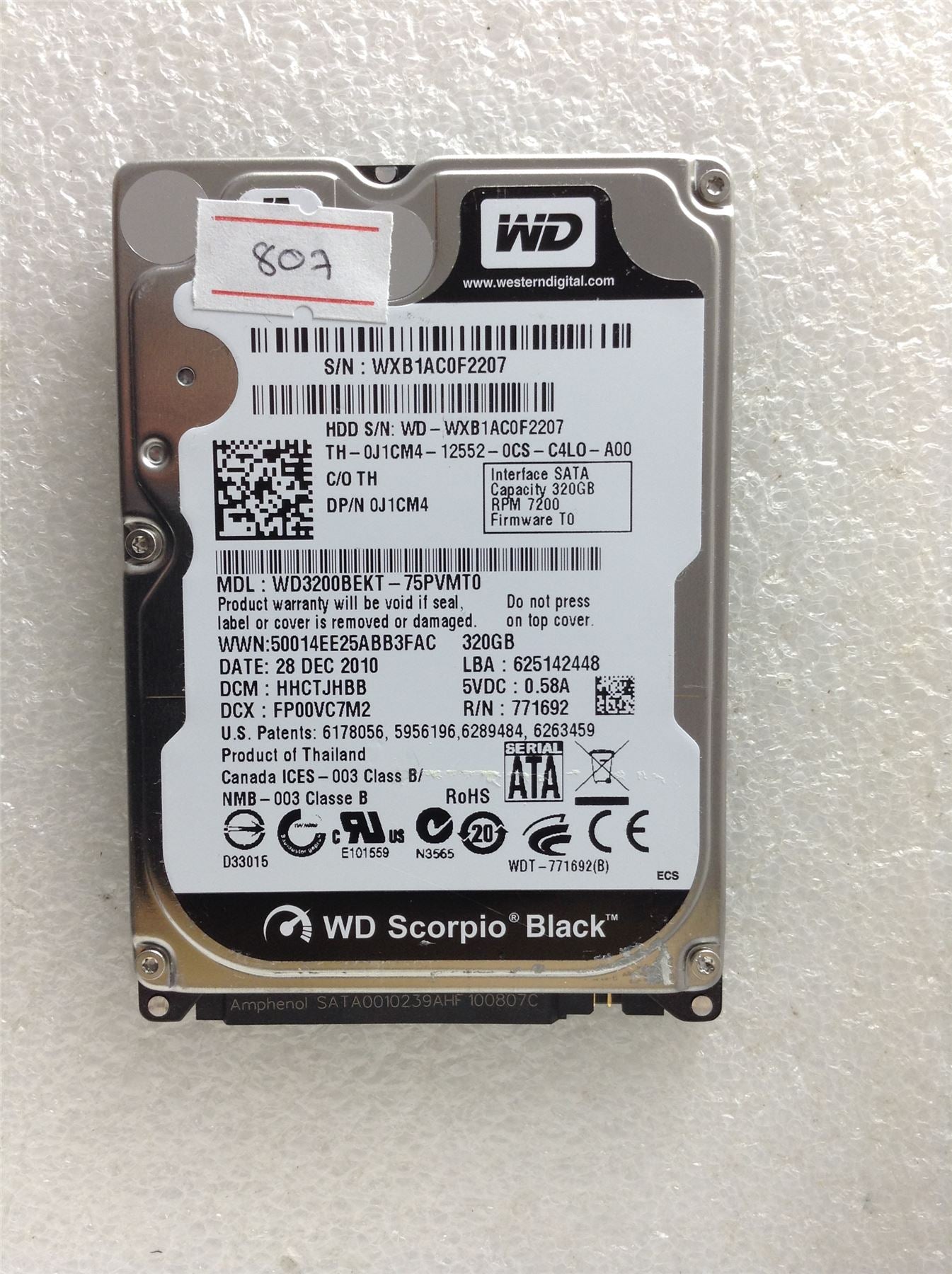 Hard Disk Drive HDD spares parts FAULTY WESTERN DIGITAL 320GB WD3200BEKT-75PVMT0
