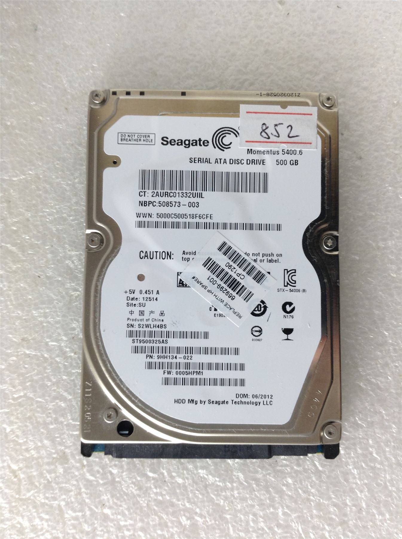 Hard Disk Drive HDD spares parts FAULTY SEAGATE 500GB ST9500325AS 9HH134-022