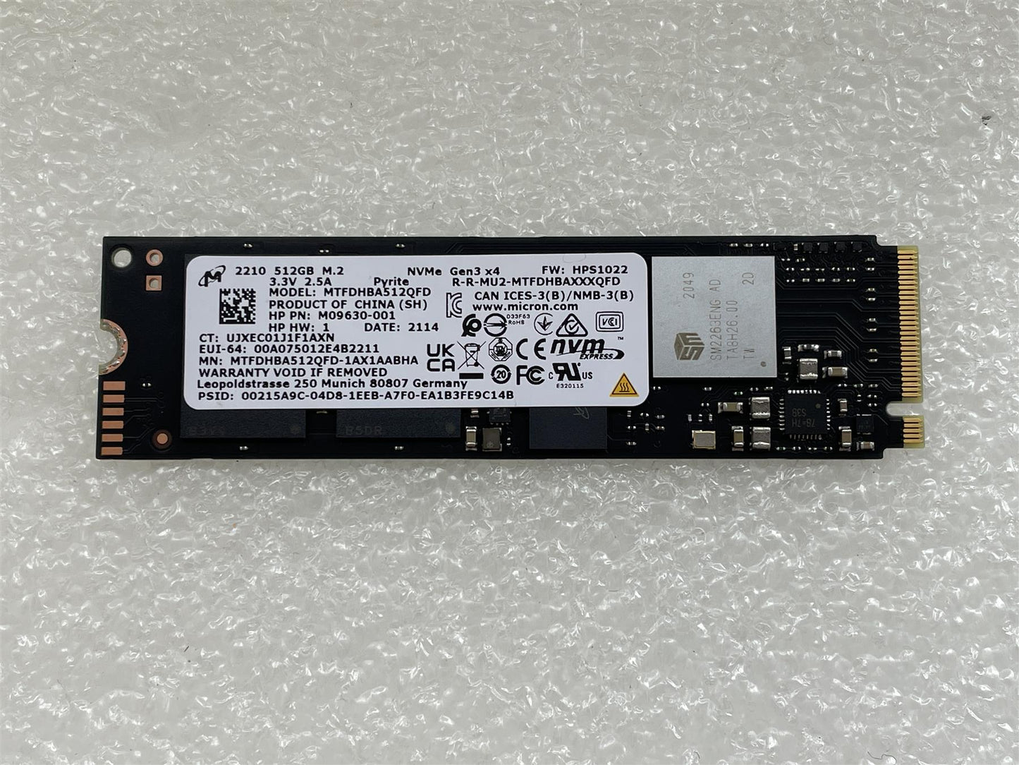 For HP M09630-001 Micron 512GB M.2 NVMe MTFDHBA512QFD SSD Solid State Drive NEW