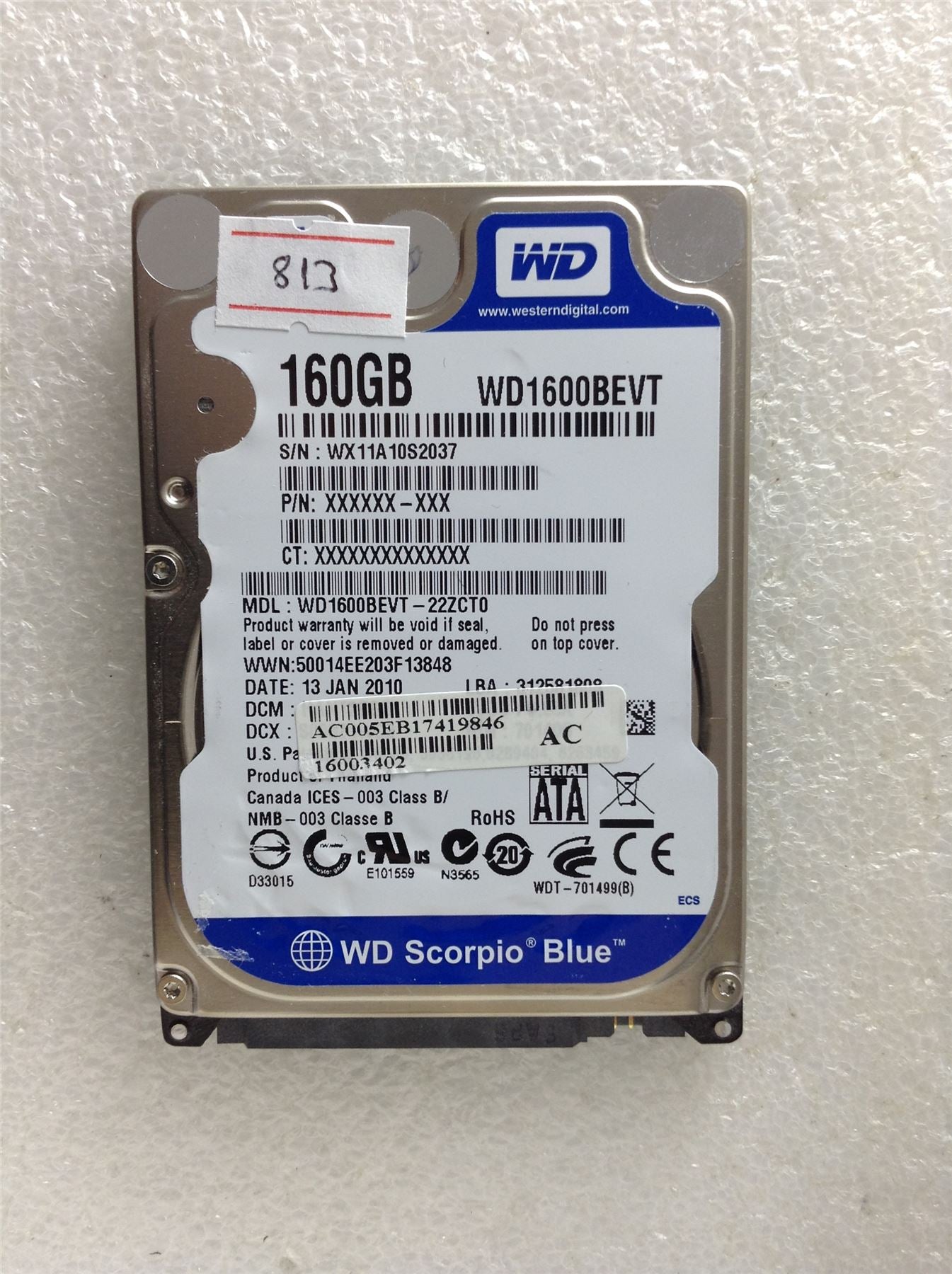 Hard Disk Drive HDD spares parts FAULTY WESTERN DIGITAL 160GB WD1600BEVT-22ZCT0