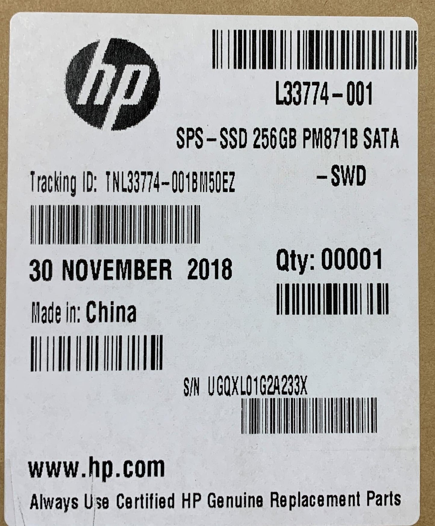 HP ZBook 15 G2 Workstation L33774-001 SATA-3 256GB Solid-State Drive SSD NEW