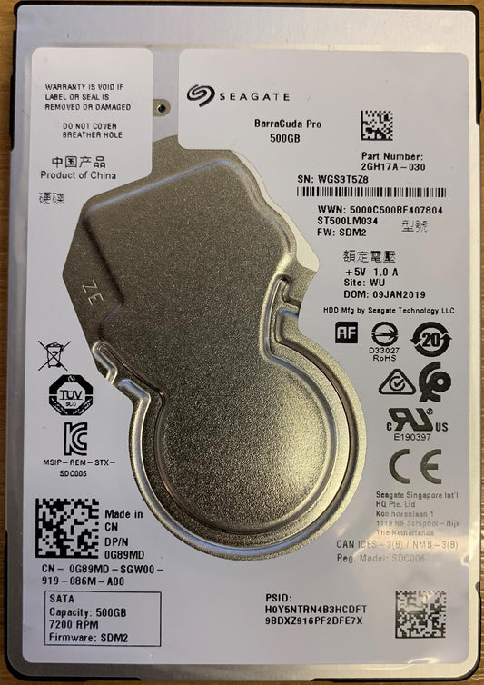 for Seagate ST500LM034 500GB 2.5 inch HDD Hard Disk Drive 720 RPM 0G89M 0G89M SDC006  Part Number 2GH17A-030