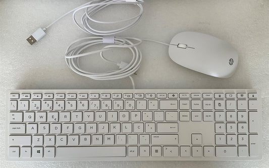 For HP White Cheddar 928517-131 Portoguese Layout USB Wired Keyboard Mouse NEW