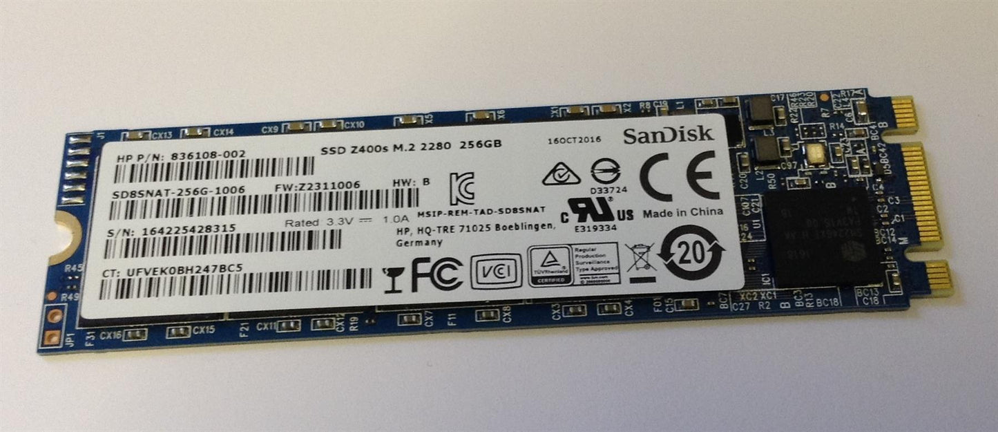 SSD Drive m.2 2280 256GB 836108-002 SD8NAT SD8NAT-256G-1006 Z400s 861335-001 256 GB