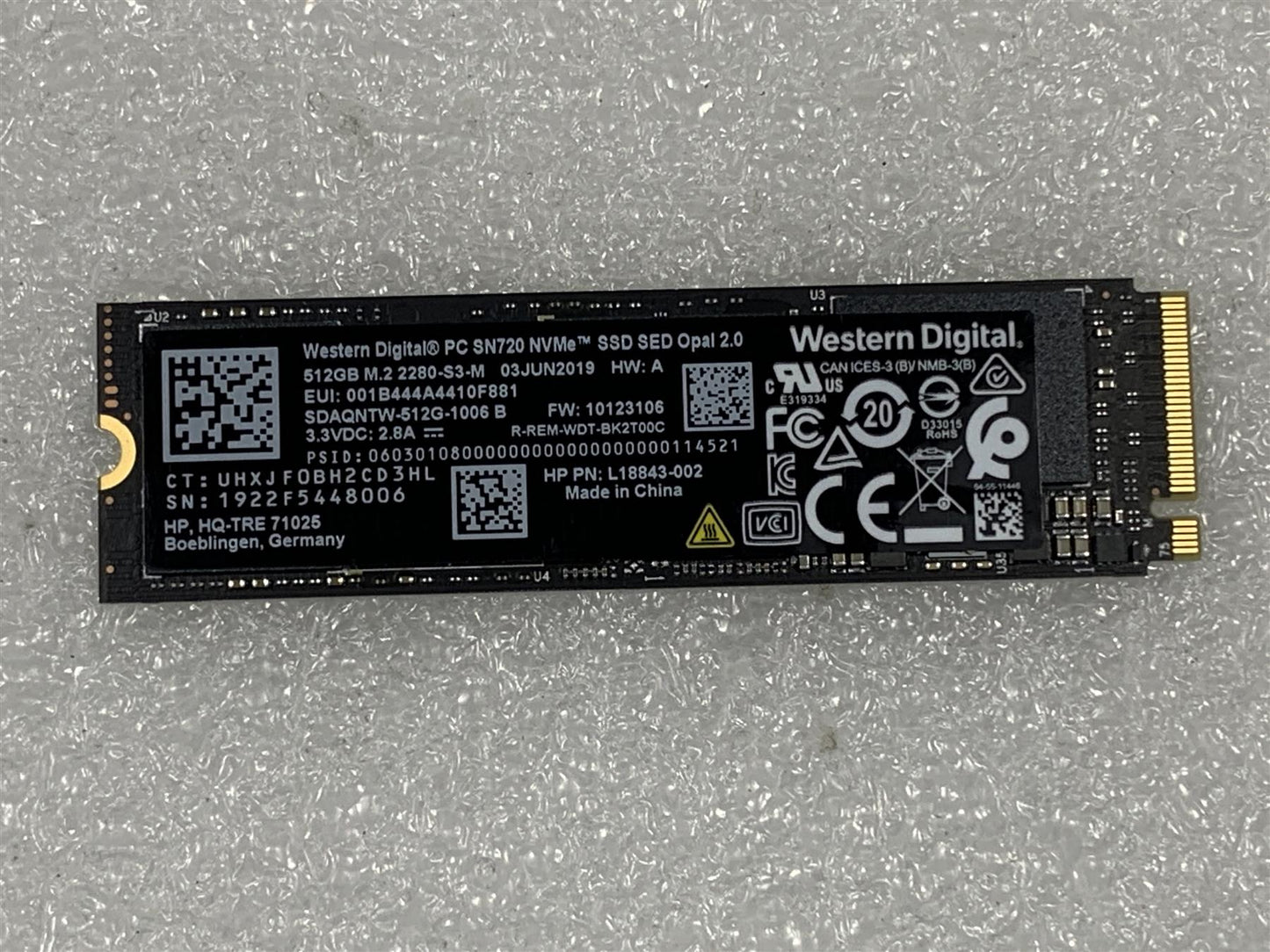 HP L62303-001 L18843-002 Western Digital SN720 512GB SSD OPAL 2.0 m.2 NVMe NEW - L62290-001