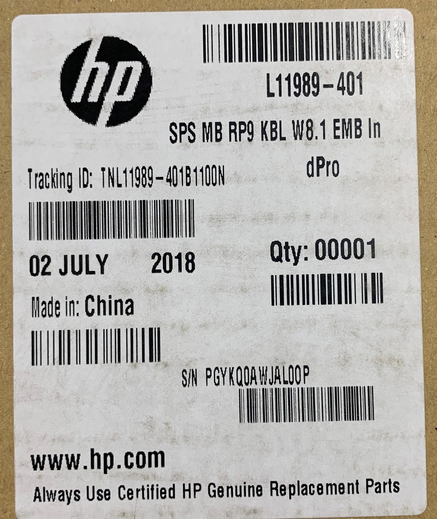 HP RP9 G1 Retail System 9115 9118 L11989-401 301 001 601 Motherboard Genuine NEW