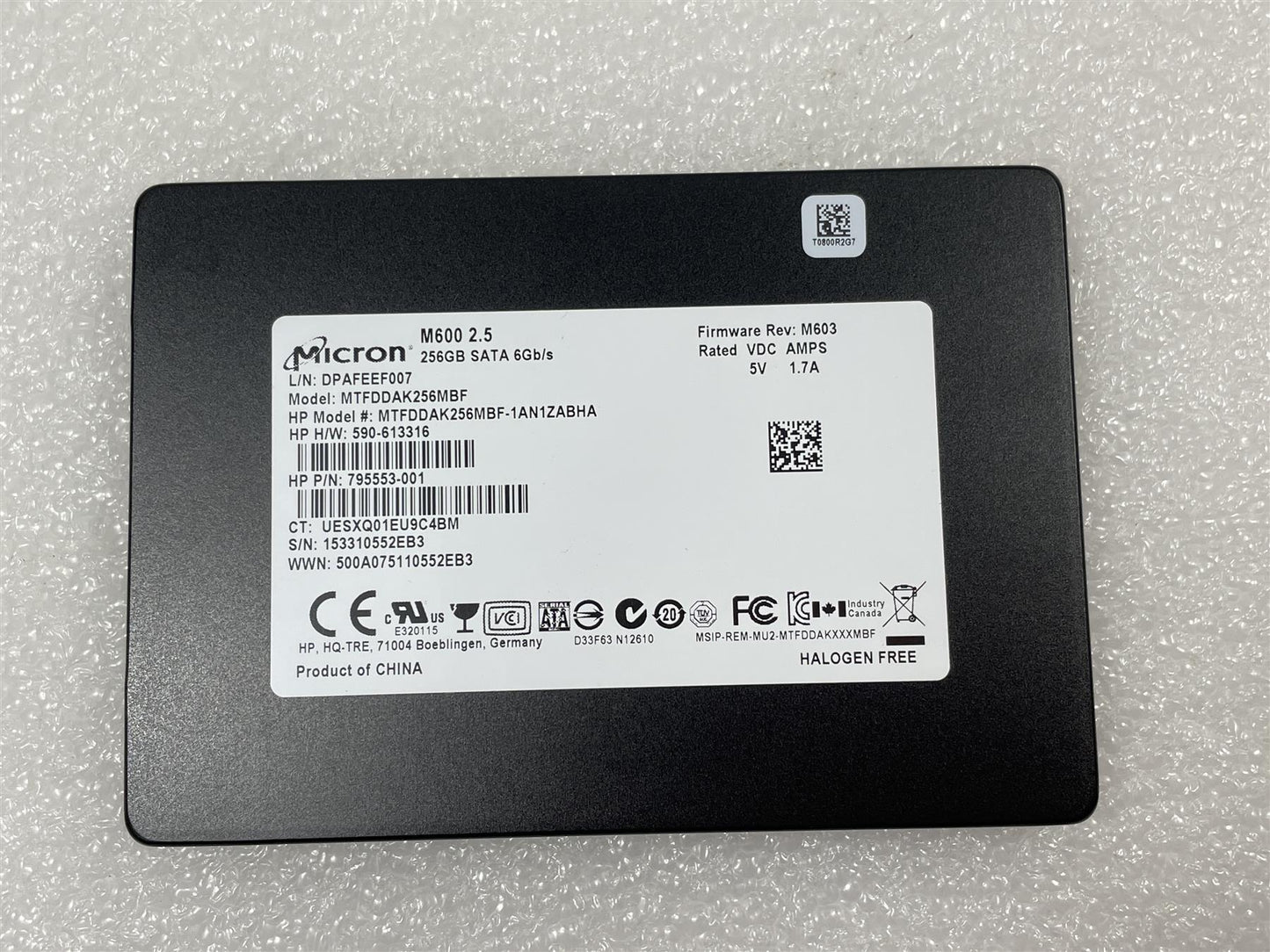 For HP 903978-001 Micron M600 2.5inch MTFDDAK256MBF 256GB SATA Solid State Drive