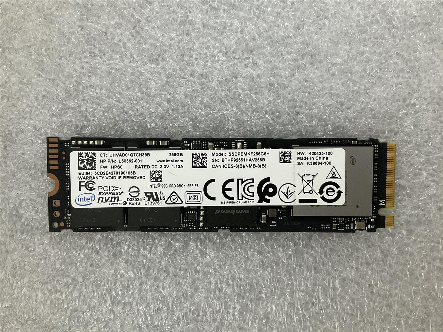 HP L28484-001 Intel PCI Express SSDPEMKF256G8H 256GB SSD Solid State Drive NVMe