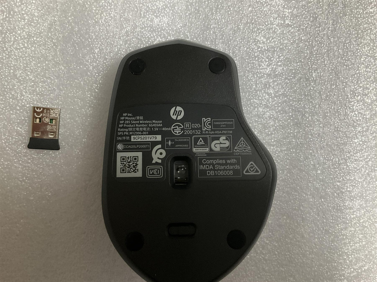 HP 285 Silent USB Wireless Black Mouse M12996-001 6G4E6AA Genuine with Dongle