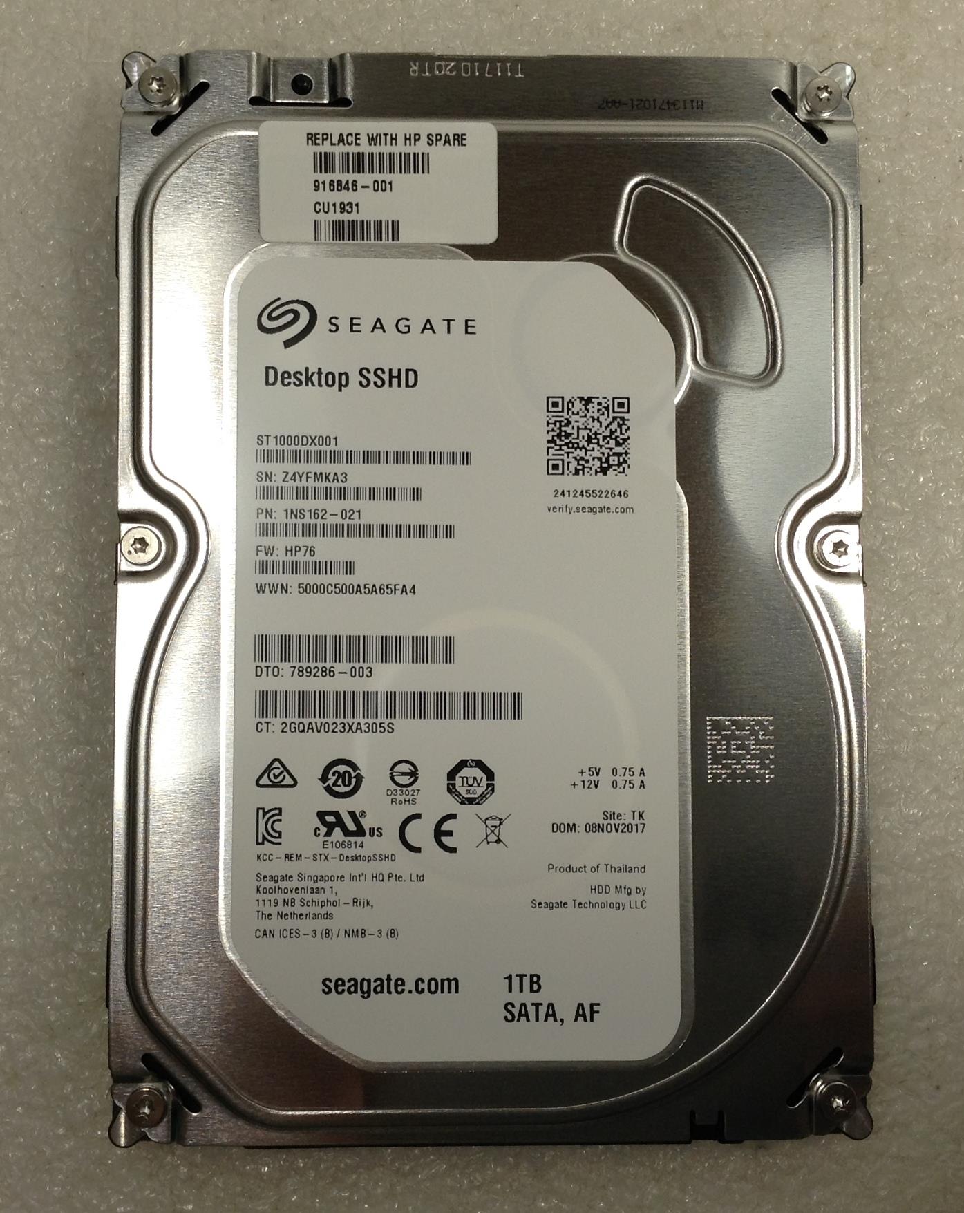 Seagate Desktop SSHD 1 TB 7200 ST1000DX001 916846-001 3.5 Inch Drive SATA NEW