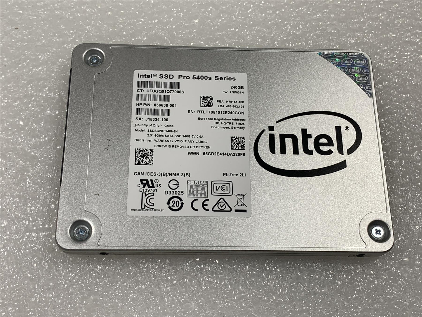 HP 696356-088 856638-001 Intel Solid State Drive Pro 5400S 240GB SSDSC2KF240H6H