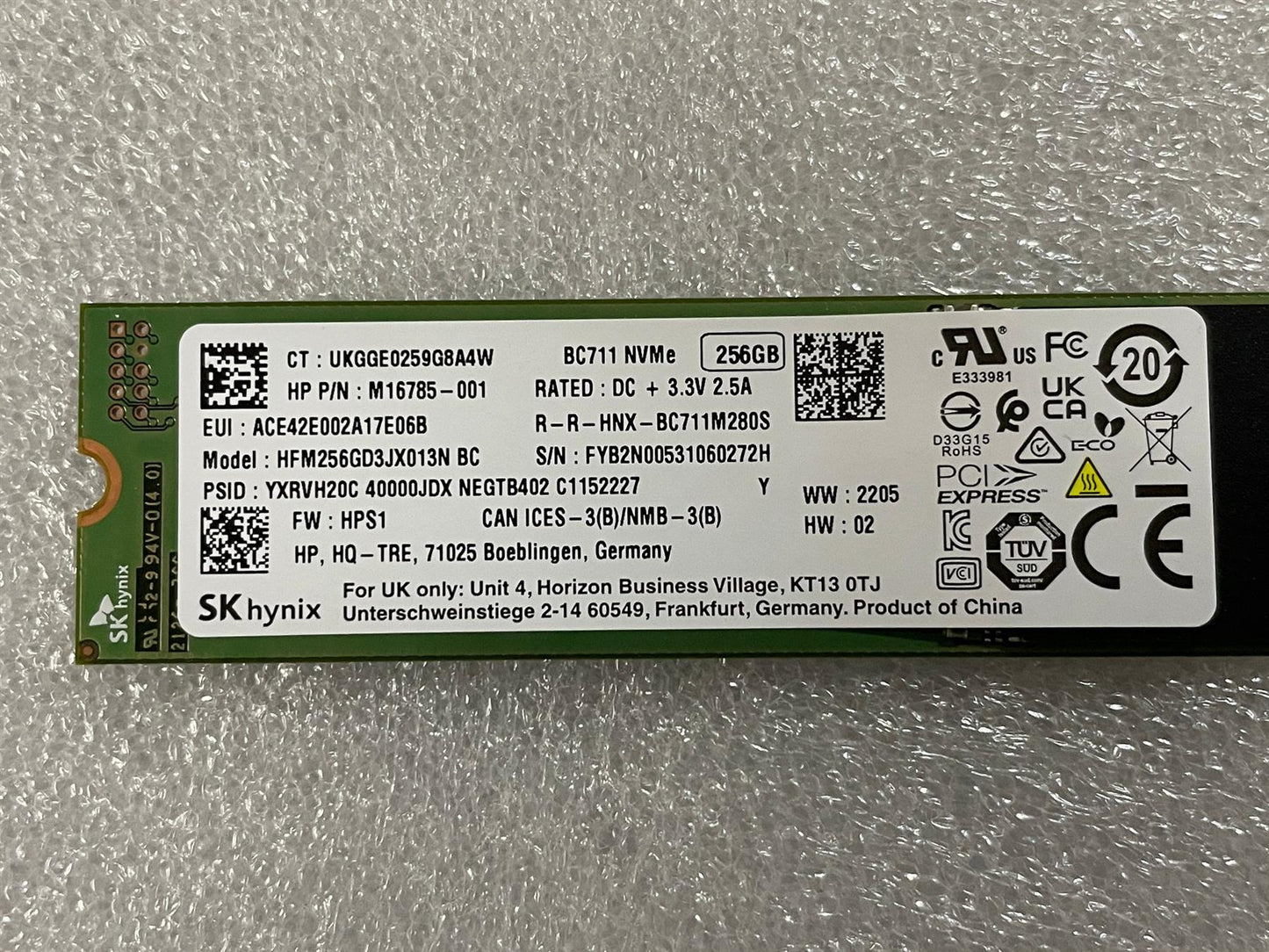 SK Hynix BC711 M.2 NVMe SSD Solid State Drive 256GB M16785-001 HFM256GD3JX013N