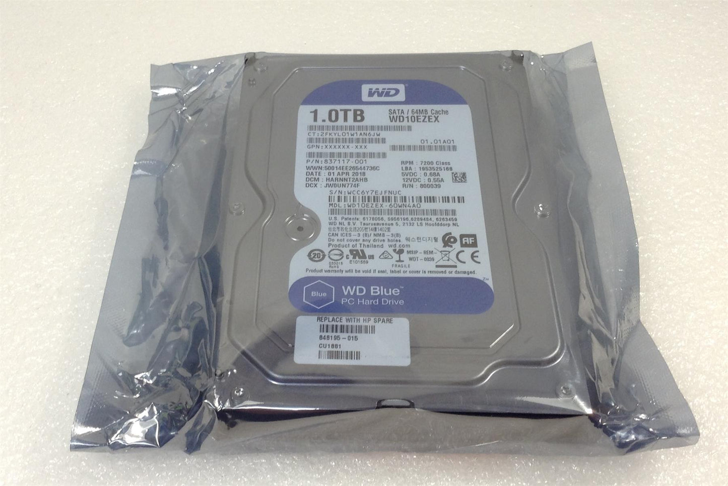 WD 1 TB 7200RPM SATA III 3.5 WD10EZEX - 60WN4A0 Hp 848195-001 848195-015 NEW